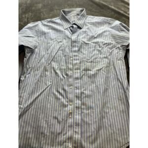 Brooks Brothers Shirt Mens 17.5 Slim Fit Non Iron Button Up Blue Stripe‎ Cotton